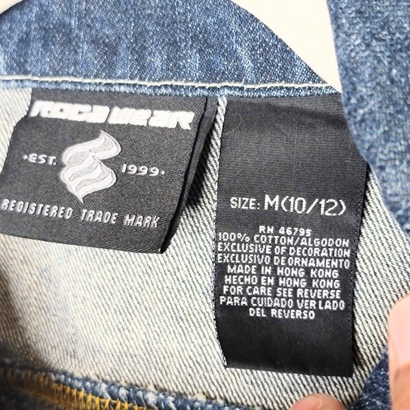 Rocawear RocDenimCorp Vintage 90s Denim Jacket w/ Yellow & White Embroidery SZ M - Picture 3 of 13